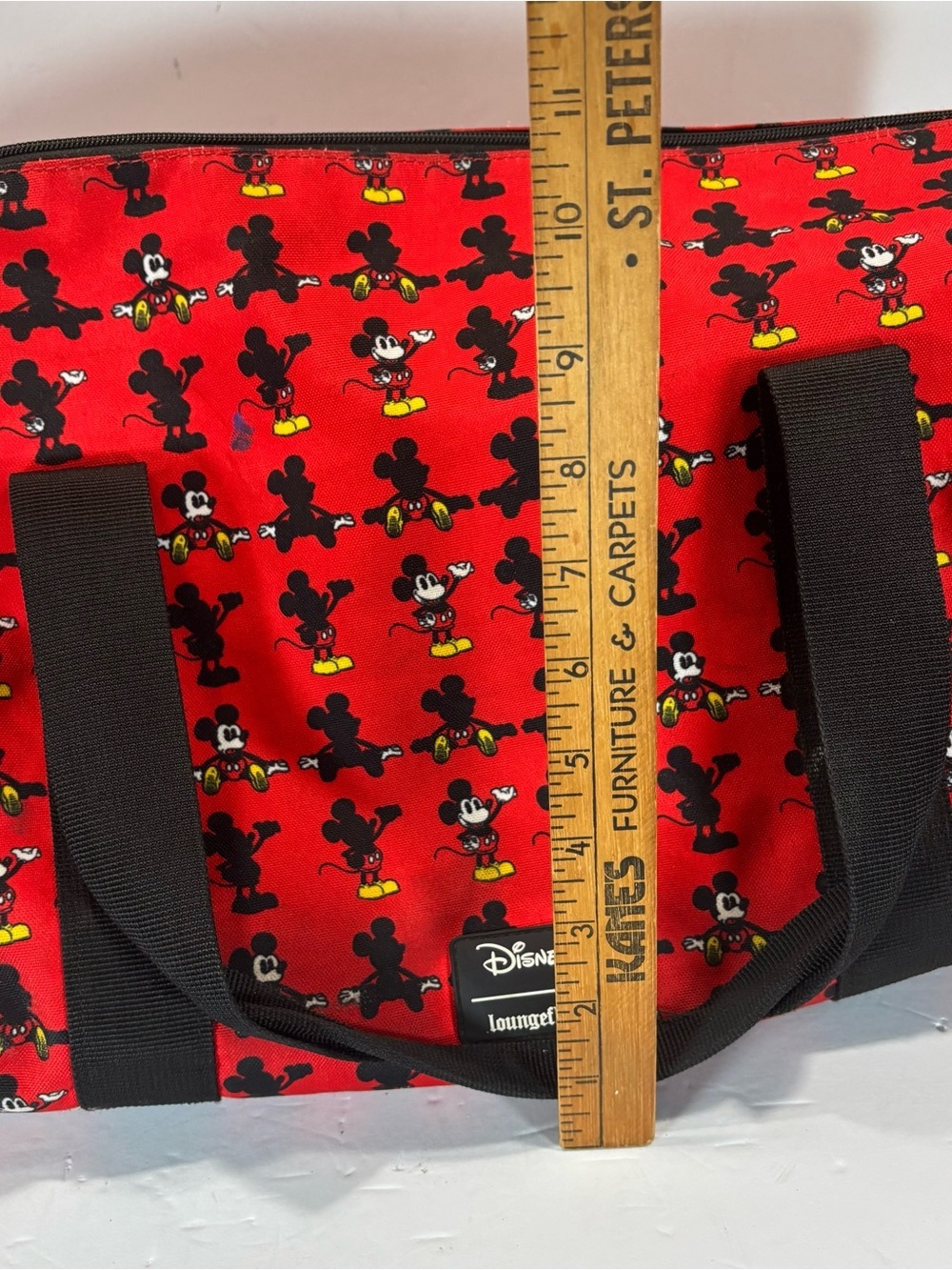 Disney Mickey Mouse Red Loungefly Duffle Bag All Over Mickey Travel 10x20” Read - Picture 12 of 12